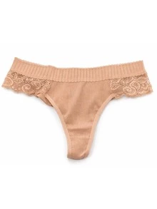 Kit 4 Calcinha Fio Duplo Canelado Com Renda Francesa Premium Forro 100% Algodão - Multicolorido - Visão 5