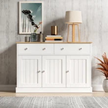 Sideboard, Living Room Furniture With Engraved Texture, Ample Storage Space. - White - View 3