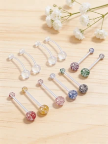 8件/套 14G 6mm/10mm/12mm/14mm/16mm/18mm/25mm/32mm/35mm/38mm 孕妇肚脐环 肚脐环 弹性生物塑料长杆 樱桃可爱小脚丫肚脐环 孕妇肚脐穿孔固定环 - 彩色 - 查看 1