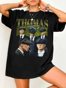 Thomas Shelby  Short-Sleeved, Crew-Neck T-Shirt With Collage Print - Black - View 6