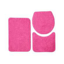 3-Piece Set Of Plush Non-Slip Bathroom Rugs, 100% Cotton, 40x60 Cm, Shaggy - Hot Pink - View 2