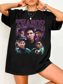 Short-Sleeved, Loose-Fitting T-Shirt With Thanos Choi Seung Hyun Print - Black - View 6