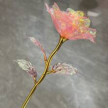 1/5支装闪亮永生水晶玫瑰花束5件套 - 逼真塑料玫瑰花，柔和粉色渐变，适用于婚礼、情人节、周年纪念日、情侣完美礼物、派对和节日装饰，可重复使用，闪亮粉色玫瑰 - 彩色 - 查看 13