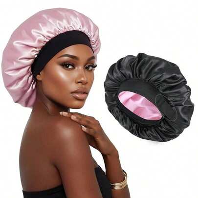 AliLeader 1pc Satin Bonnets For Sleeping Double Layer Satin Silk Bonnet For Sleeping Women Adjustable Sleep Cap Elastic Wide Band Hair Bonnet For Curly Hair