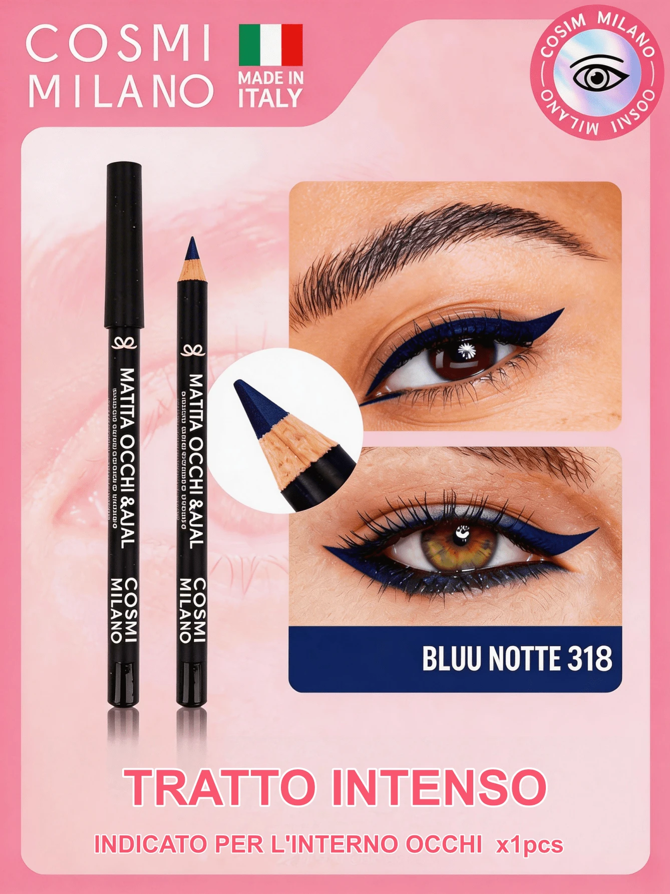 COSMI MILANO Multicolored Kajal Eye Pencil Made In Italy, Creamy Smooth Texture, High Pigmentation, Suitable For Y2k Contouring Natural And Dramatic Effect, Must-Have Essential Make Up Makeup Unmissable Summer Makeup, Perfect For Parties, Meetings, Beach Travel - BLU NOTTE 318 - 查看 1