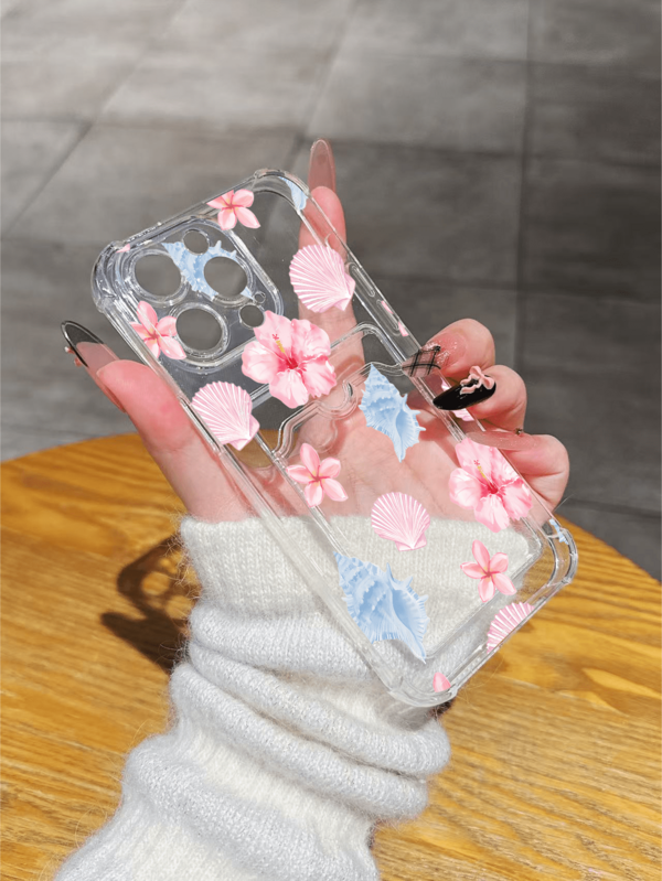 Funda de teléfono con ranura para tarjeta transparente con patrón floral y de concha, carcasa suave de TPU con recortes precisos, absorción de golpes y anti-arañazos, compatible con iPhone 15 Pro Max, 14 Plus, 13 Pro Max, 12, 11, 7G, 7P, IX, XR, XS Max, 11, 12, 13, 14, 15, 16, 15 Pro, 15 Plus, 15 Pro Max, 7 Plus, 8 Plus, X, XS Max, XR, 11 Pro, 12 Pro, 13 Pro, 14 Pro, 12 Mini, 13 Mini, 17, 17 Pro Max. Regalo ideal para el Día de San Valentín.