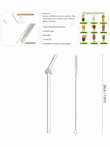 1支可爱海豚造型可重复使用玻璃吸管，透明弯曲饮料吸管，适用于奶昔、茶、啤酒，情侣/朋友搭配，美观的厨房配件，生日、圣诞节、家庭、酒吧、咖啡馆、派对用品 - Style C - 查看 6