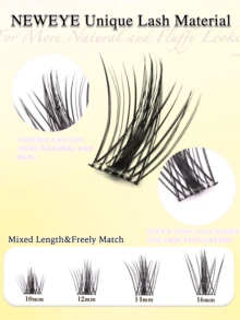 Neweye 72片装自然款预粘仙女睫毛簇，D卷度，无需胶水和卸妆产品，自粘式睫毛簇，轻盈飘逸，隐形细带，蓬松度10-16mm混合单根睫毛，自粘式DIY睫毛嫁接，免胶睫毛簇，自然轻盈睫毛，动漫风格睫毛，送给女性和女孩的礼物，化妆工具 - D - 查看 5