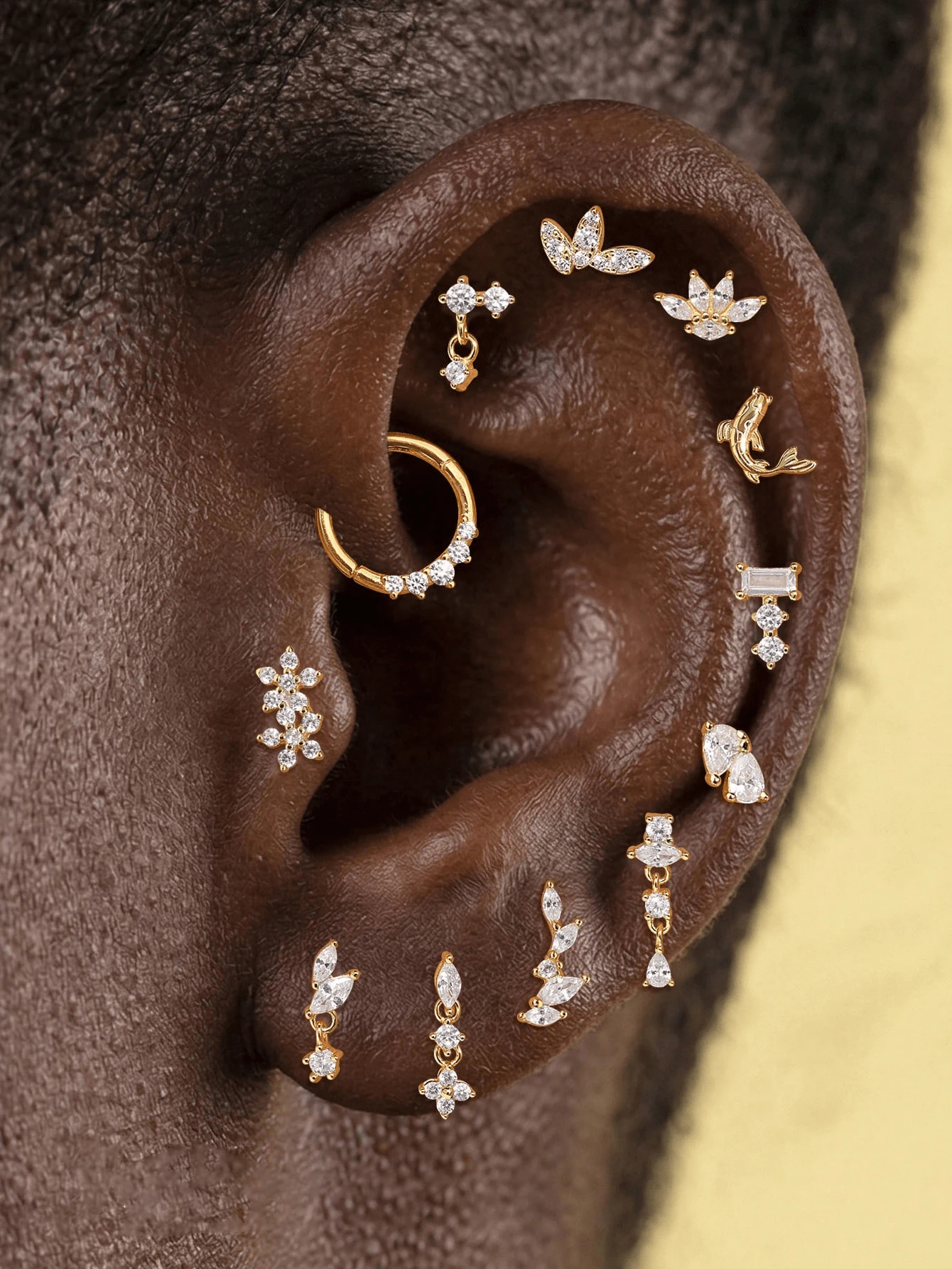 1只925纯银爪镶耳环，18K镀金耳骨/耳软骨/耳廓穿孔耳环，低过敏性首饰，适合女性和女孩日常佩戴，婚礼，派对，订婚等场合。