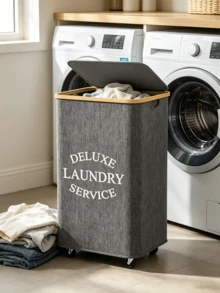 Giỏ đựng quần áo bẩn bằng tre cỡ lớn có bánh xe - Bao gồm lớp lót lưới, tay cầm và nắp đậy, giỏ đựng quần áo bẩn có thể gấp gọn, giỏ đựng quần áo bẩn dung tích cực lớn, thùng đựng quần áo bẩn bằng vải có thể gấp lại. - Nhiều màu - Xem 4