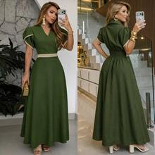 Elegant Women's Long Dress With Defined Waist, Evangelical Fashion For Weddings, Church Services, And Parties. - 軍綠色 - 查看 1