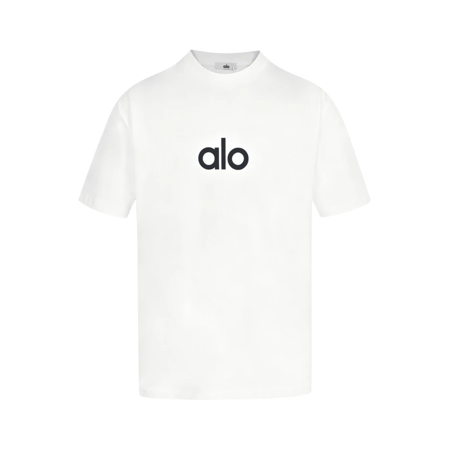 Alo Yoga Classic White Short-Sleeve T-Shirt, American Heavyweight Pure Cotton Loose Fit, Unisex, Couple Style Casual Sports Top - View 1