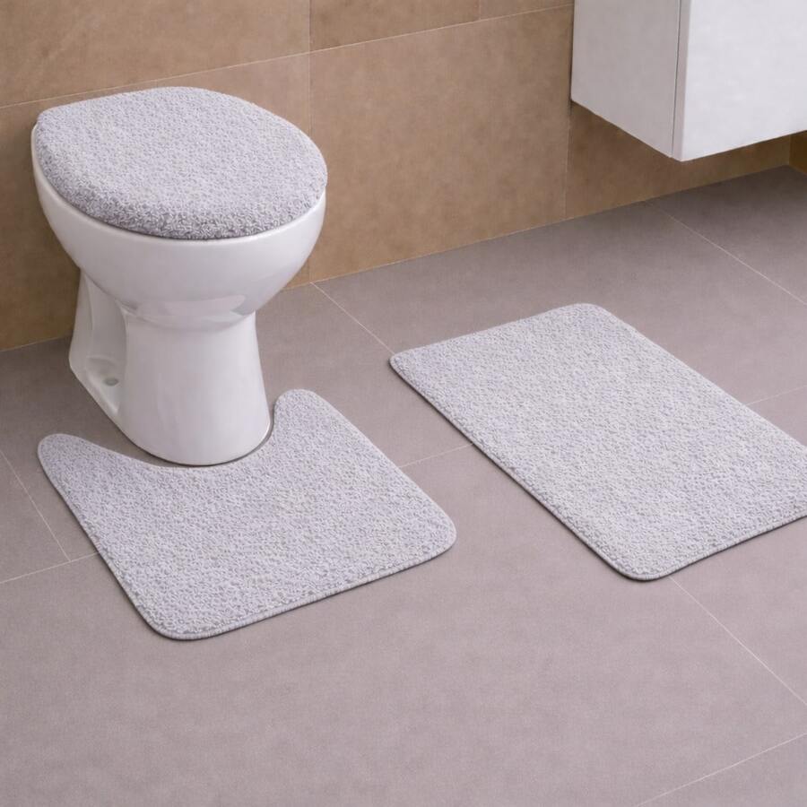 3-Piece Set Of Plush Non-Slip Bathroom Rugs, 100% Cotton, 40x60 Cm, Shaggy - Light Grey - View 1