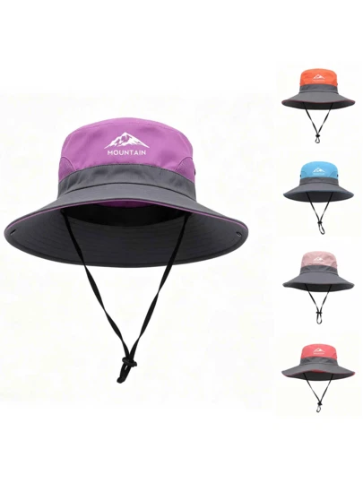 1pc Women's Colorblock Mountain Peak Letter Print Bucket Hat, Polyester Breathable Multifunctional Sun Protection Hat For Outdoor Hiking Camping Travel, Suitable As Christmas, Mother's Day, Father's Day, Teacher's Day, Birthday Gift For Family, Friends, Boyfriend/Girlfriend