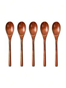 [1/2/5/10 Pcs] Bamboo Spoon Set, Large Size Long Handle Wooden Spoon For Rice, Ramen, Home Use Wooden Soup Spoons, Small Dessert Spoons,School Supplies - Brown - View 19