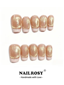nailrosy 10件組 紫色與白色法式美甲貼片 | 短方型棺材形貓眼可重複使用假指甲 | 優雅極簡手工壓克力美甲組 | 婚禮美甲 | 可愛美甲 | 女性禮物、必備美甲、日常美甲、派對裝飾 - 白色 - 查看 11