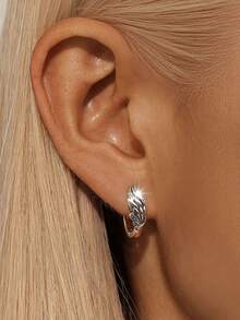 1 par de pendientes de aro unisex elegantes y minimalistas de plata de ley 925 con textura de pluma, personalizados y de moda - pluma - Ver 2