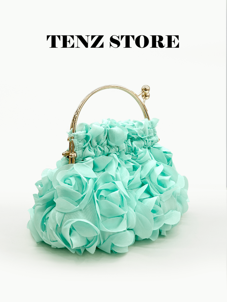 Elegant Mint Green Rose Flower Clutch Bag, Light Green Pleated Floral Evening Party Handbag, Fashion Romantic Flower Clutch Purse Elegant Bridal Wedding Clutch With Chain Strap, Fits ProMax Size Phone And Essentials, Perfect For Bride, Wedding, Date, Prom, Holiday, Formal Occasions, Graduation Party, Summer Gala, Cocktail Party And Special Events (Pattern Random) - Mint Green - View 2