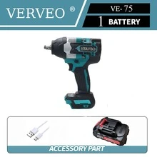 VERVEO Power Tool 20V Kunci Pas Dampak Tanpa Sikat 1000N.M Torsi Tinggi 1/2 Inci Tugas Berat Motor Tembaga Murni Perbaikan Rumah dan Mobil DIY, Pembongkaran Mur dan Ban Peningkatan Baterai Lithium Antarmuka TYP-C - Biru - View 15