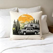 1pc Camping Square Pillow Cover, Forest RV Pattern, Decoration, Gift, Indoor And Outdoor Universal, Garden Decoration, 2D Flat, Single-Sided Printing, Without Pillow Core - Multicolor - View 5