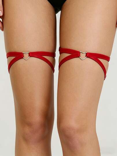 2 chiếc khuyên chân hình trái tim màu đỏ/đen, dây đeo đùi phong cách Gothic Punk cho nữ, phụ kiện trang sức cơ thể cho các bữa tiệc lễ hội Y2K.