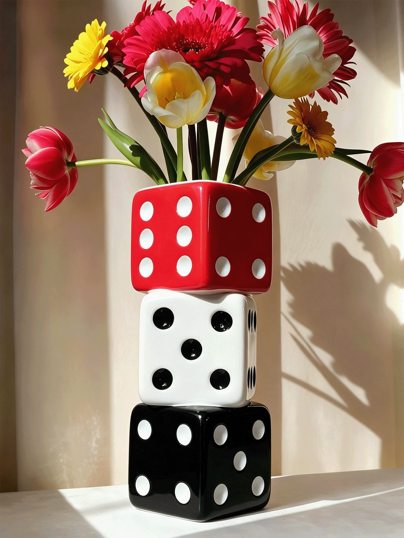 Creative Dice Vase, Maximalist Decorative Vase, Vintage Home Decor, Suitable For Desks, Bookshelves, Dining Tables, Bar Carts, And Dressing Tables. Unique And Cool Room Decor. Rama Gifts Stationery Glass Vase, Suitable For Birthdays, Graduations, Back-To-School Occasions, Etc. - Multicolor - View 1