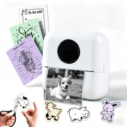 1pc Portable Mini Thermal Printer, Label Printer, Includes 1 Roll Of Printing Paper, Capable Of Photo Printing, Label Printing, Text Printing To Meet Your Daily Needs, Suitable For Office, Study, Home, Scrapbooking, Diary, Birthday Gifts, Halloween, Christmas, Carnival, Back To School, Daily Gifts, Etc.