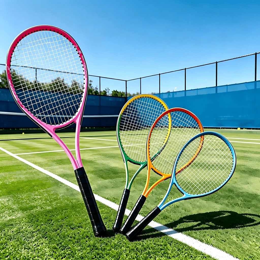Conjunto de 2 raquetes de tênis leves com absorção de impacto, cordas de alta tensão e cabo ergonômico. Equipamento esportivo profissional para uso interno e externo, adequado para adultos e estudantes do ensino fundamental e médio, ideal para treinamento, lazer, prática para iniciantes e atividades de entretenimento em família. - Cor aleatória - Ver 1
