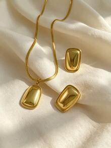 几何长方形耳环项链套装，女士简约几何吊坠首饰套装，时尚几何造型项链耳环首饰配饰，节日派对礼物 - 彩色 - 查看 3