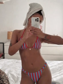 新款夏季性感几何印花女士抹胸比基尼套装 - 彩色 - 查看 1