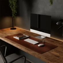 1 件定制复古棕色皮革超大桌面鼠标垫，豪华办公桌垫，防水防油耐磨 PU 皮革键盘垫，简约高端设计，适合办公人员、游戏玩家、商务礼品、桌面装饰 - 彩色 - 查看 3