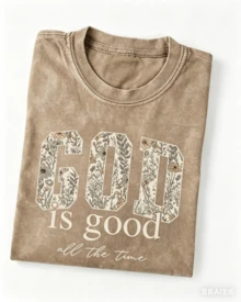 Women's God Is Good Floral Graphic T-Shirt, Retro Christian Faith Tee, Casual Crewneck Short Sleeve, Vintage Washed Cotton Top - 咖啡棕 - 查看 11