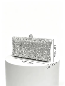 Women's Silver Rhinestone Clutch Bag, Luxury Shiny Evening Handbag With Chain Strap, Formal Party Crossbody Bag For Prom, Wedding, Cocktail Party And Other Formal Occasions - Silver - View 4