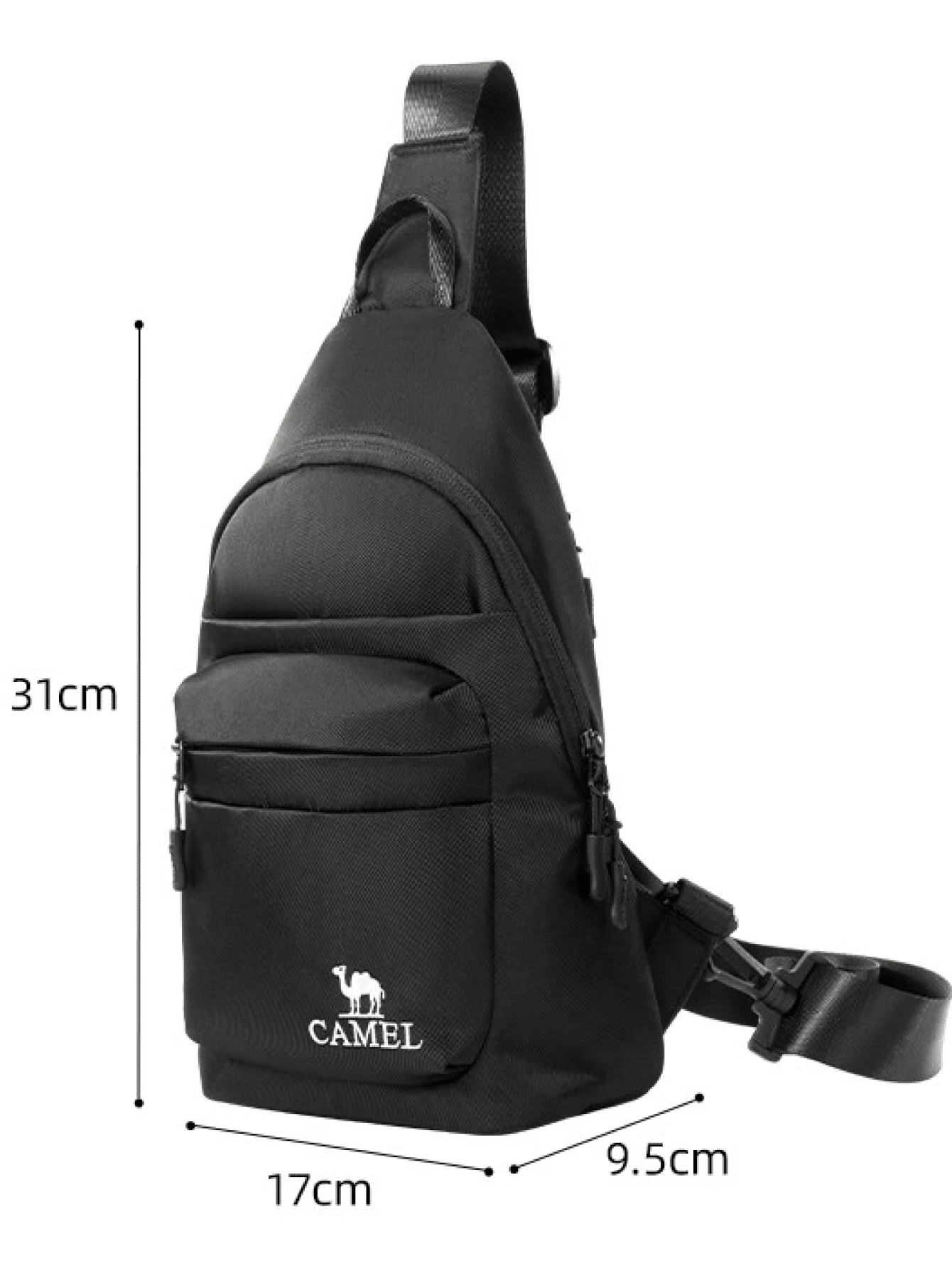 CAMEL CROWN 轻便户外斜挎包 运动骑行腰包 大容量休闲便携徒步跑步胸包 - 幻影黑 - 查看 1