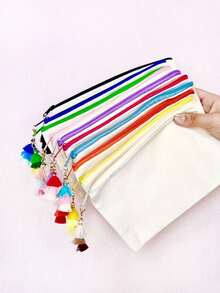 5/10/20个装帆布拉链流苏化妆包，旅行化妆包，洗漱用品收纳包，铅笔盒，适合度假、海滩、浴室、卧室使用，大容量 - 米色 - 查看 5