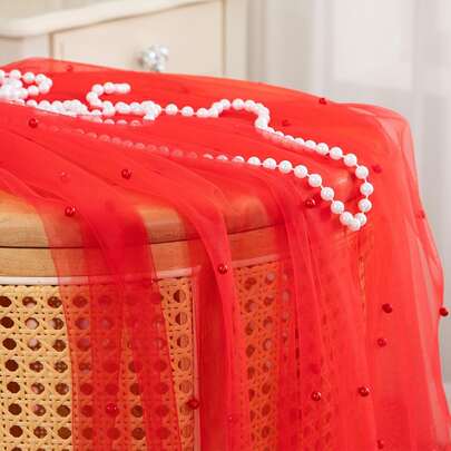 Red Pearl Tulle Fabric Sheer Mesh Fabric Sewing DIY Crafts For Tutu Skirt Wedding Arch Bridal Veil Bridal Shower Table Runner Party Table Decorations