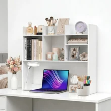 WEAPACKHK Wooden Desktop Bookshelf Organizer With 7 Compartments Large Capacity Storage Rack Multi Functional Desk Shelf For Dorm Bedroom Study Office White - Hình chữ nhật - Xem 1