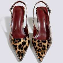 Women's Leopard Print Buckle High Heel Pumps Open Back Slingback Shoes Party Wedding Mary Jane Formal Dress Shoes High Heel Sandals Pointed Toe Slip-On Heels - Black - View 2