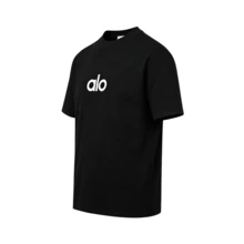 Alo Yoga Classic Black Short-Sleeve T-Shirt, American Heavyweight Pure Cotton Loose Fit, Unisex, Couple Style Casual Sports Top - 查看 2