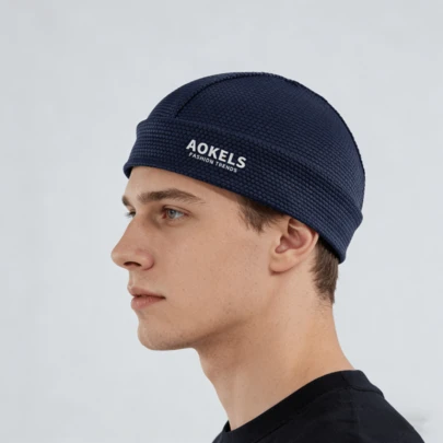 1 pièce Bonnet tricoté respirant à séchage rapide avec imprimé crâne bleu royal pour hommes, doublure de casque coupe-vent pour le cyclisme, la course et les activités de plein air