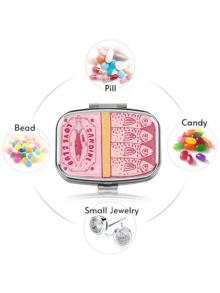 Vintage Sardine Pattern Square Pill Box - Compact Dual Compartment Pill Storage Box, Suitable For Home And Travel - Unique Gift For Pocket And Handbag / Mini Metal Round Pill Box / Divided Jewelry Storage Box / Mother's Day Gift, Gift For Family - Multicolor - View 7
