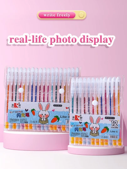 12/18pcs Colorful Glitter Highlighter Pens, Painting Brush Set, Student Neutral Pens, Suitable For Student Drawing, Journaling, Note-Taking, 1.0mm Colorful Glitter Watercolor Pens, Student Stationery, Classroom Rewards, Birthday Gifts, Christmas Gifts, Back To School Essentials