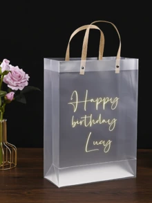 2pcs Customized Transparent Gift Bags, Wedding Favors, Birthday Gifts Packaging Bags With Printable Text - Clear - View 3