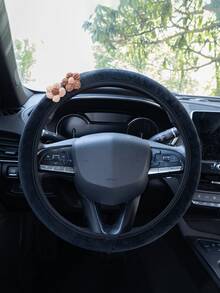 Plush Steering Wheel Cover, Floral Decor, Anti-Slip , Suitable For All Seasons, Multiple Styles Available - 2 Woolen Flowers - View 8