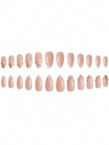 24pcs White French Style Medium Length False Nails - White - View 3