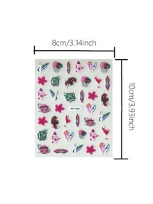 1pc Colorful Surfboard, Floral, Nail Sticker With Geometric Patterns And Leaf Design, 3D Nail Art Sticker, Suitable For Gatherings With Friends, Vivid Pattern, Easy To Apply And Durable - Multicolor - View 2