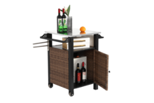 Single Door Bar Cart, Wicker Outdoor Kitchen Island With Wheels And Storage Cabinet, Extended Stainless Steel Tabletop, Side Handle For Patio Kitchen Or Bar Cart, Brown - 棕色 - 查看 8