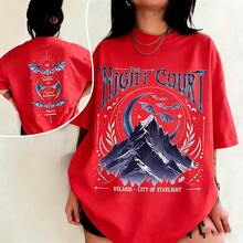 Velaris The Night Court Acotar Two-Sided Comfort  Shirt, Velaris The Night Court Shirt, Court Of Dreams, Inner Circle Acotar Tee-Unisex Summer Casual Vintage Cotton Printed T-Shirts For Couples - 紅色 - 查看 8