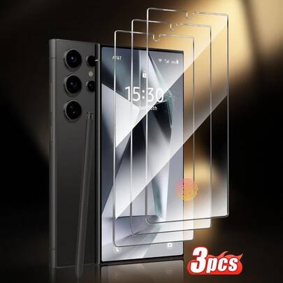 3pcs Tempered Glass Screen Protector, Compatible With S26 Ultra/S25 Ultra/S24, Easy Installation, Sensitive Touch, No Bubbles. Clearer After Installation, Shatter-Proof, Scratch-Resistant, Waterproof, Compatible With Galaxy