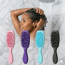 1/2 chiếc lược gội đầu kiêm massage da đầu, lược chải tóc cán dài bằng silicon, giúp thúc đẩy mọc tóc và loại bỏ gàu, lược chải tóc tại nhà (Hồng, Đen, Xanh dương, Tím), dụng cụ tạo kiểu tóc, phụ kiện tóc - Nhiều màu - Xem 1